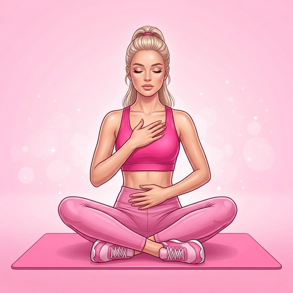 Illustration of Seated Breathing Reset Pilates exercise, Pink Pilates Club