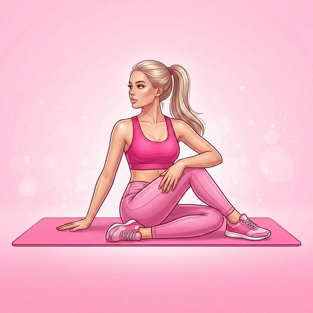 Illustration of Seated Rotation Pilates exercise, Pink Pilates Club