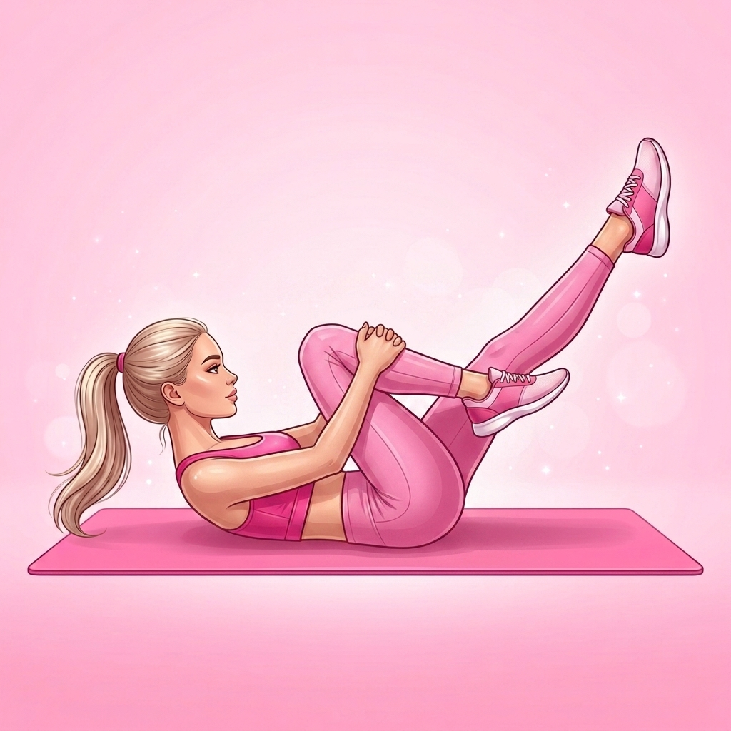Illustration of Single Leg Stretch Modified Pilates exercise, Pink Pilates Club