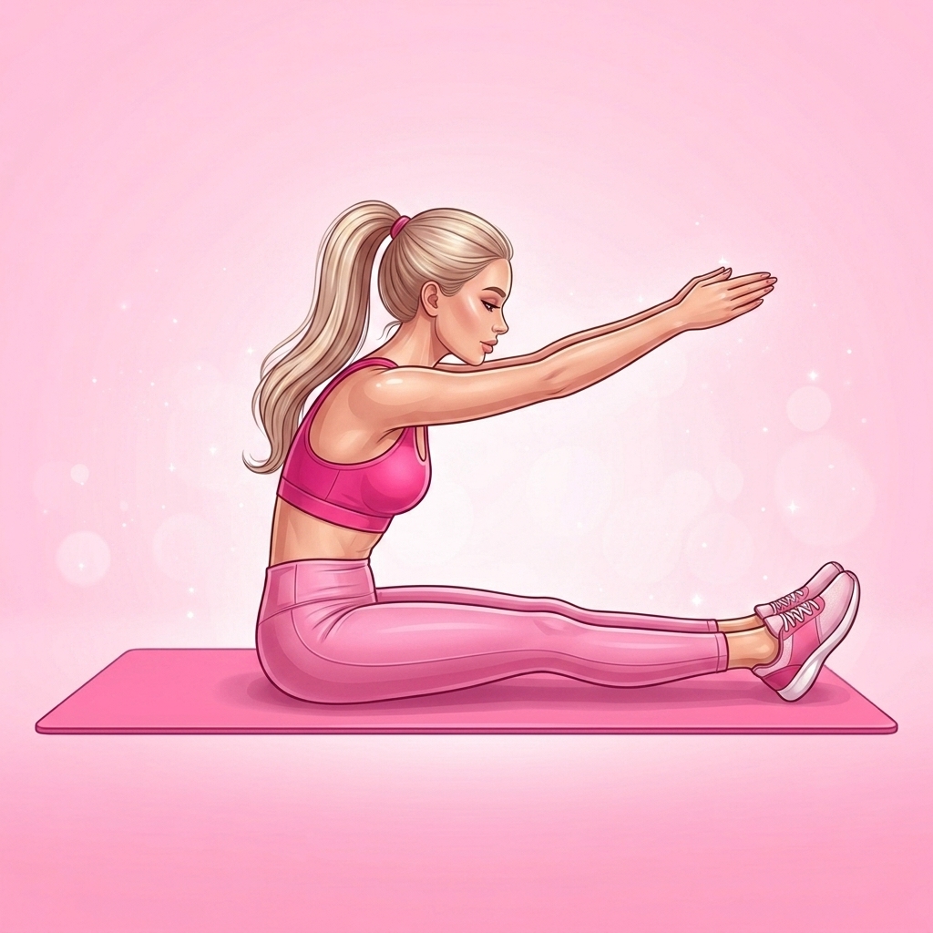 Illustration of Seated Spine Stretch Pilates exercise, Pink Pilates Club