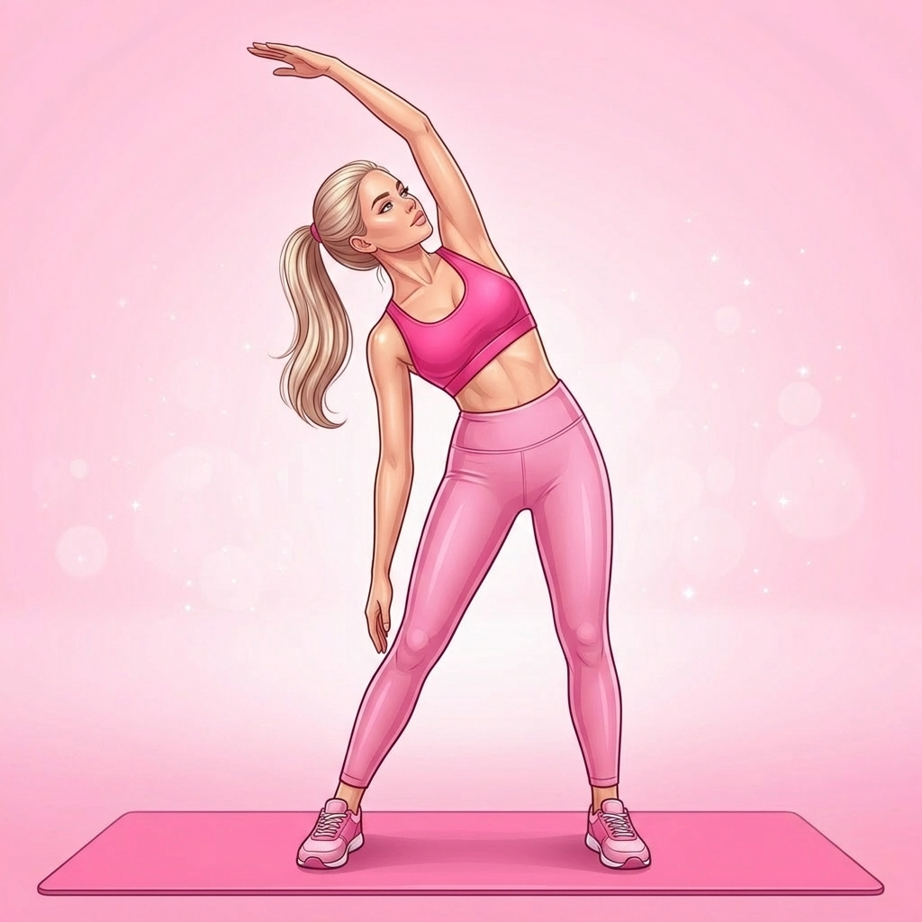 Illustration of Standing Mermaid Pilates exercise, Pink Pilates Club