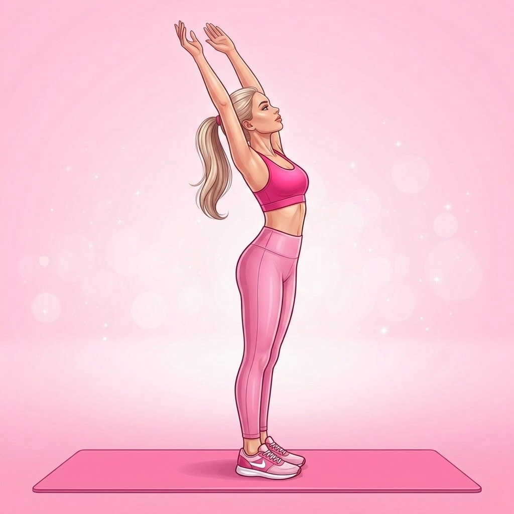 Illustration of Standing Back Extension Pilates exercise, Pink Pilates Club