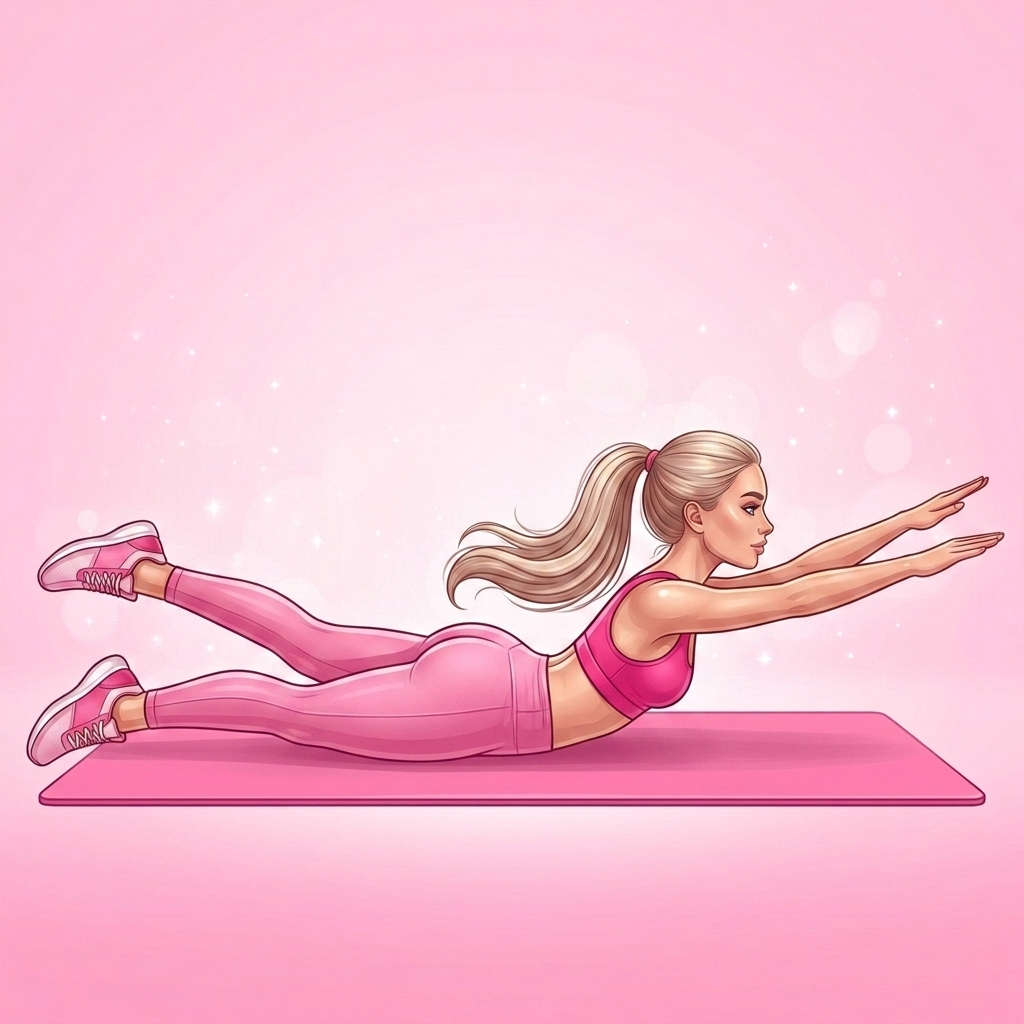 Illustration of Swimming Prep Pilates exercise, Pink Pilates Club