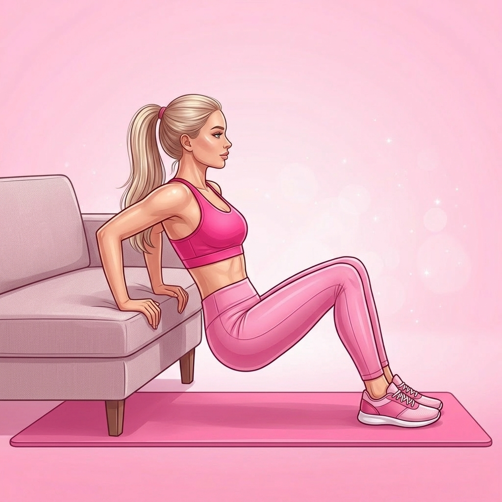 Illustration of Tricep Dips Modified Pilates exercise, Pink Pilates Club