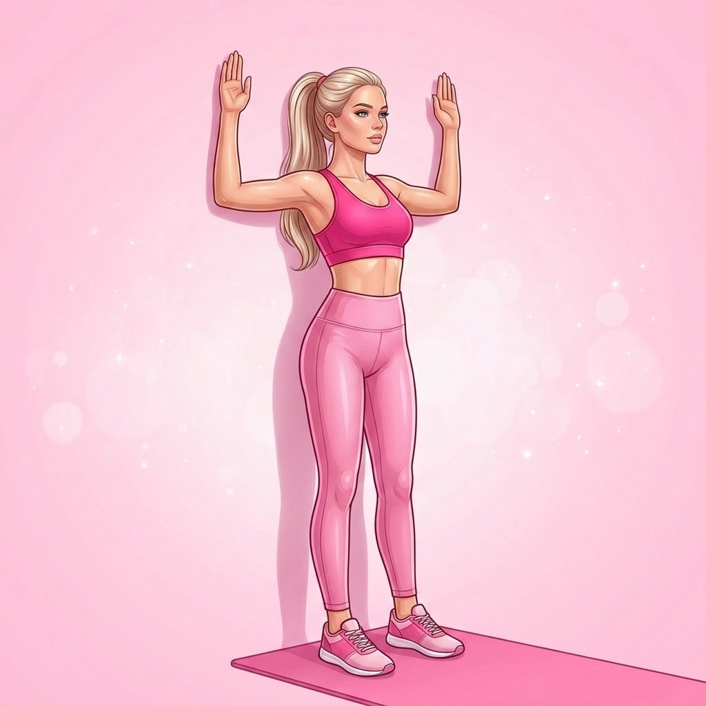 Illustration of Wall Angels Pilates exercise, Pink Pilates Club