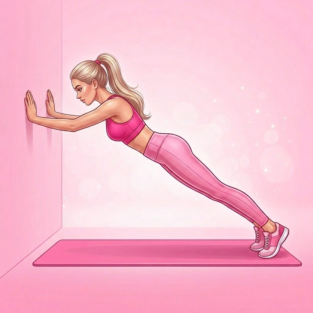 Illustration of Wall Push-Ups Pilates exercise, Pink Pilates Club